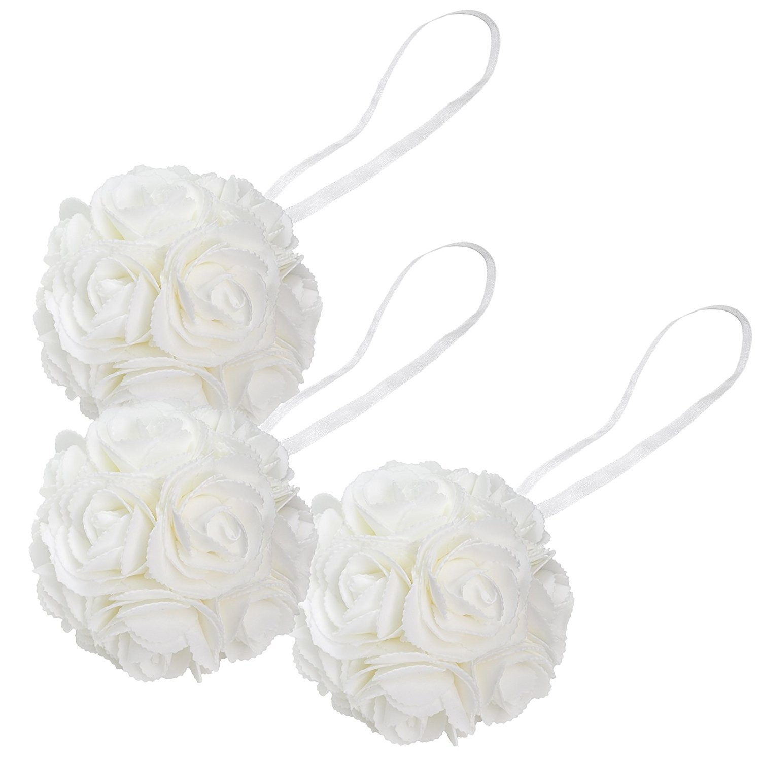 3 Pack 8" Kissing Ball Wedding Decoration Rose Pomander Ivory Flower Centerpiece 