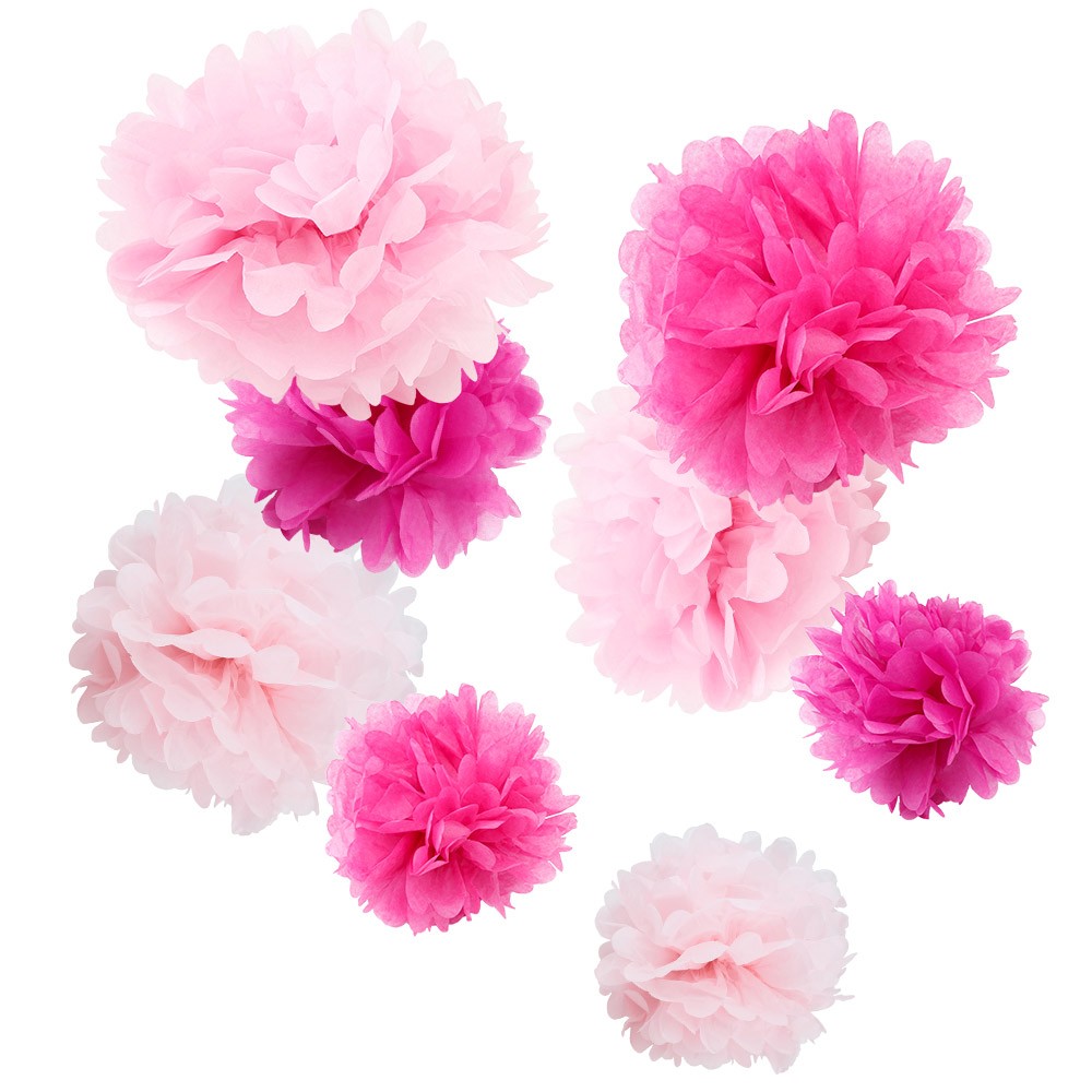 Pink Paper Pom Poms Set of 8 Color Pack - 8", 10", 12") - WYZ works