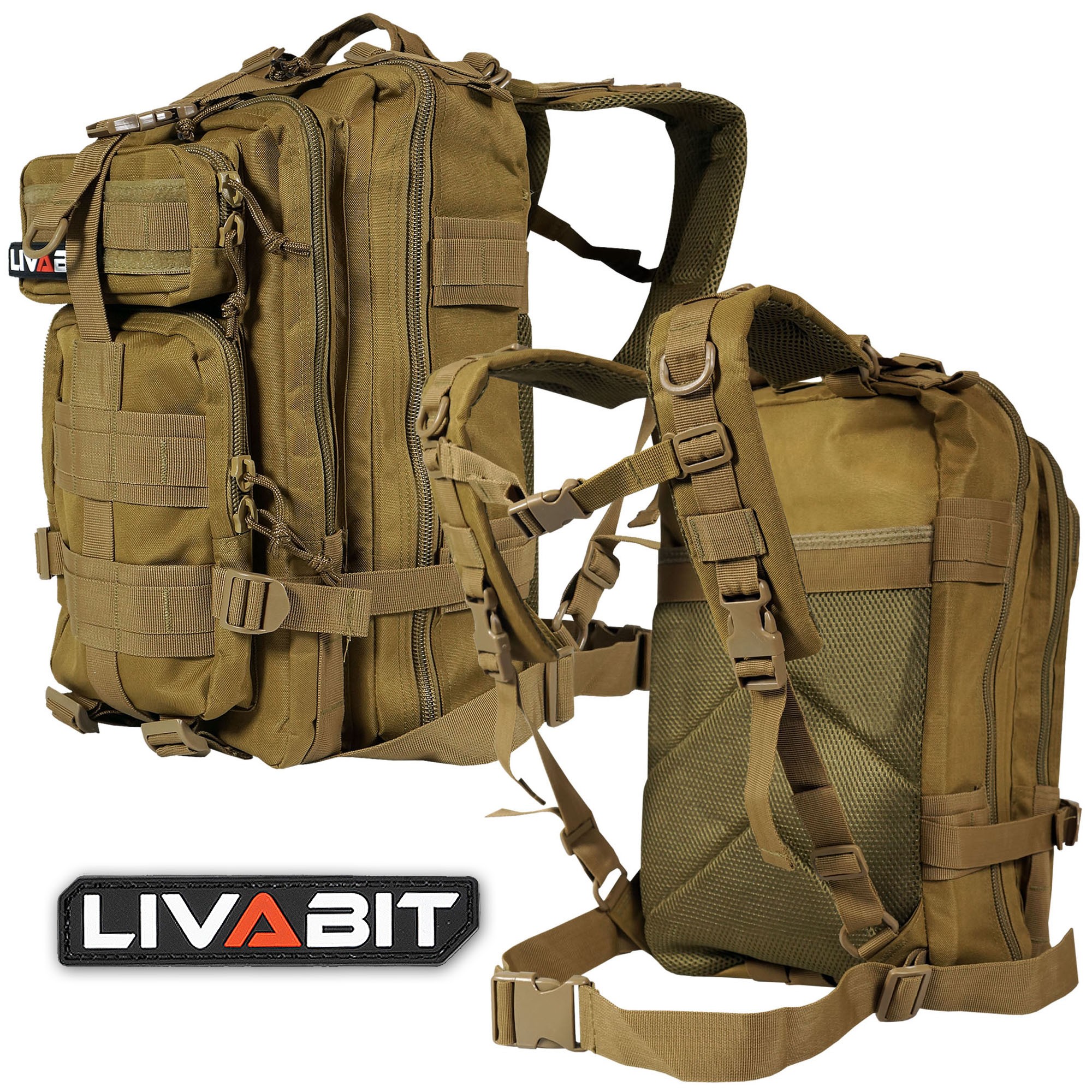 Livabit Tan Tactical EDC 3 Day Assault Bug out Bag Backpack Rucksack Carrier for sale online 