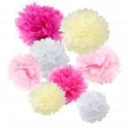 assorted pink and cream paper tissue pom pom
