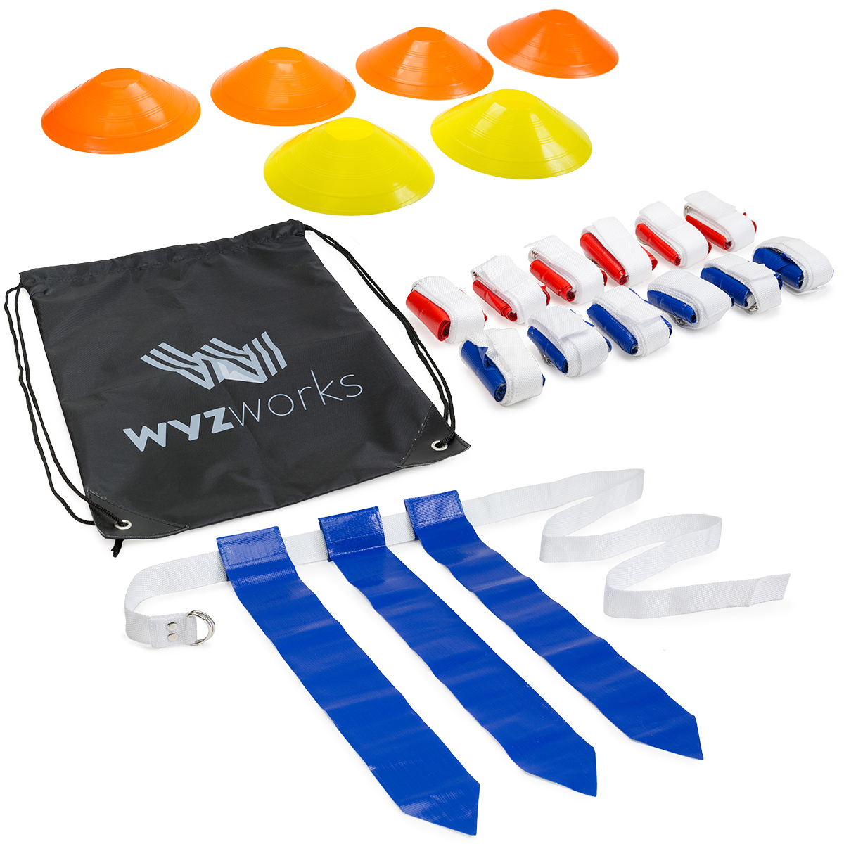 12 Cones & 1 Mesh Carrying Bag for Flag Football 14 Player Flag Football Deluxe Set 42 Flags 14 Belts 