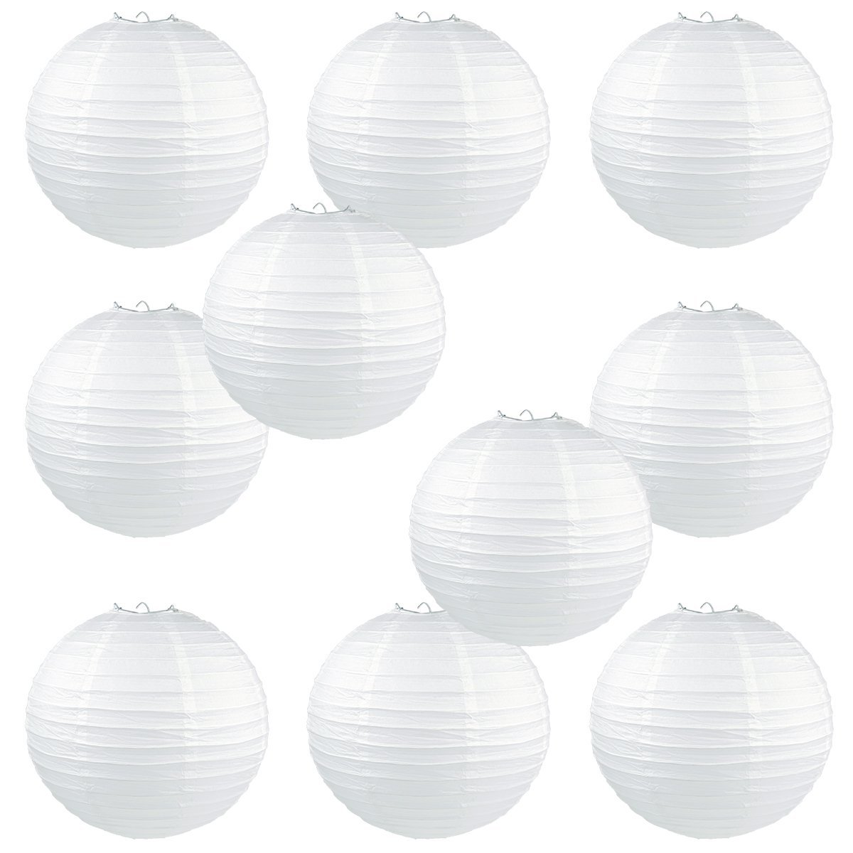 14 WYZworks Round Paper Lanterns Cool White LED bulbs 10 Pack 8" 16" 10" 12" 
